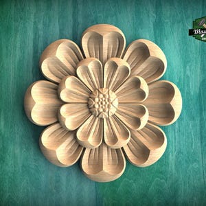 Ornate Wooden Carved Rosette, 1 piece, Unpainted, Home Wall Embellishments, round wooden trims, wood wall art decor