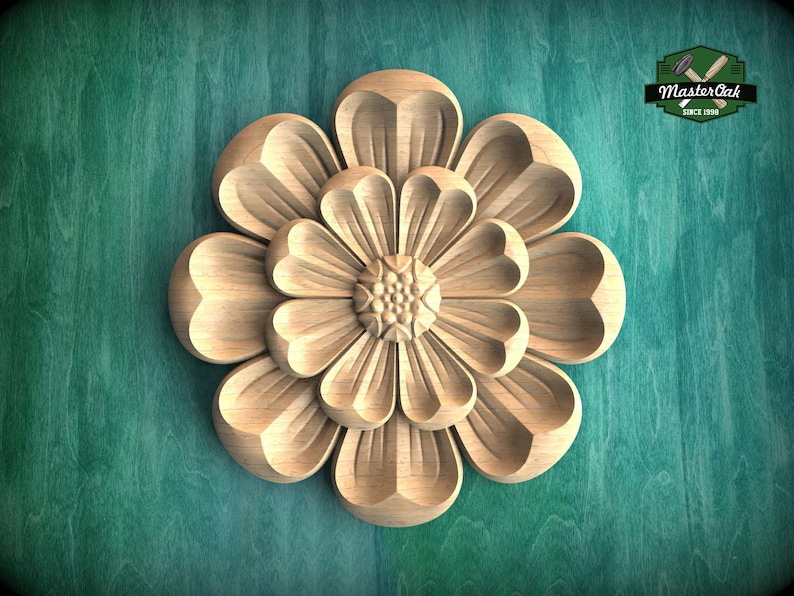 Ornate Wooden Carved Rosette, 1 piece, Unpainted, Home Wall Embellishments, round wooden trims, wood wall art decor image 1