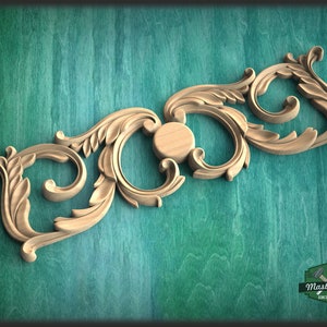 Unpainted Wood Carved Applique Onlay, 1pc, Home Wall Embellishments, Furniture Carving, Wood Onlay