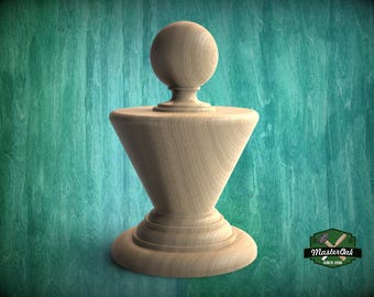Conical Wooden Carved Post Finials with round base, Staircase Newel Post Cap, Bed finials