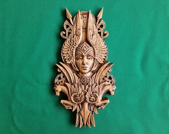 Valkyrie Norse Goddess, Pagan altar, Norse mythology, Celtic wood carving