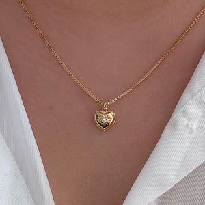 Collana a forma di cuore in oro, collana in oro con malocchio, collana in oro con malocchio cubico, collana a forma di cuore riempita in oro 18k, gioielli per la festa della mamma