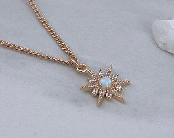 Gold Opal Star Necklace, Tiny Opal Star Necklace, Opal North Star Necklace, Opal Necklace, North Star Necklace, Gold Star Necklace, 18k GF