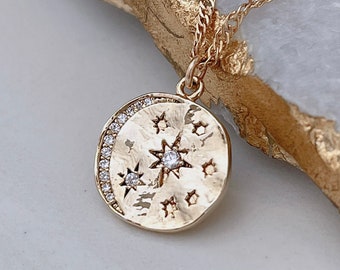 Moon Necklace, Moon Star Necklace, Moon And Star Coin Necklace, Dainty Gold Necklace, Bridal Necklace, 18k Gold Filled Necklace