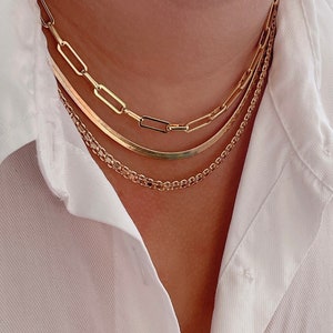 Snake Chain Necklace, Paper Clip Chain Necklace, Bismark Chain Necklace, Herringbone Chain Necklace, 18k Gold Filled Necklace, Set Chain