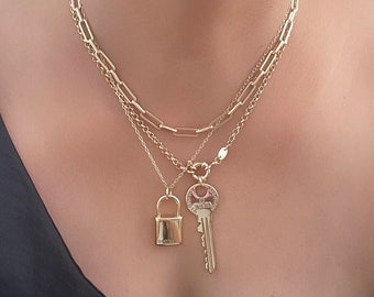 Gold Set Lock Key, Gold Filled Set Lock And Key, 18K GF, Dainty Gold Set Necklace, Padlock And Key Necklace, Lock Necklace, Key Necklace