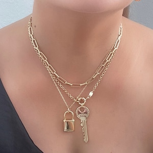 Gold Set Lock Key, Gold Filled Set Lock And Key, 18K GF, Dainty Gold Set Necklace, Padlock And Key Necklace, Lock Necklace, Key Necklace
