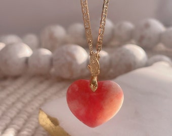 Jade Heart Necklace, Delicate Necklace, Anniversary Gift, Bridesmaid Gift, San Valentine Gift, 18k Gold filled Jewelry