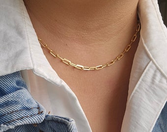 Paperclip Chain Necklace, Rectangle chain, 18k Golg chain, minimalist necklace, 18k gold filled, choker necklace, graduation gift