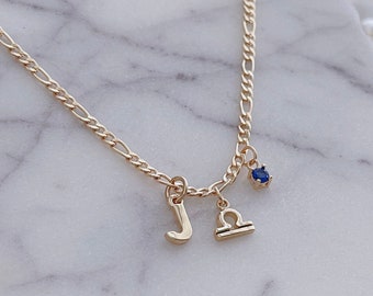 Personalized Necklace, Initial Necklace, Zodiac Necklace, Letter Necklace , Sign Necklace, Horoscope Necklace, Gift For Birthday
