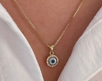 Collier mauvais oeil, collier bleu oeil porte-bonheur, collier amulette, collier oeil porte-bonheur, collier mauvais oeil rempli d'or, collier minimaliste