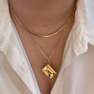 Gold Envelope Charm Necklace, Clutch Bag Charm Necklace, Handbag Necklace, Gold Bag Charm Necklace, Envelope Pendant, Mothers Day Gift