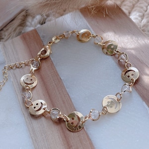 Smiley Face Bracelet, Cz Stones, 18k Rose or Yellow Gold Vermeil on 925  Silver - Etsy 日本