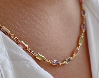 Rectangles Link Chain, Colors Link Chain, Layered Chain Necklace, Minimalist Chain Necklace, Gold Filled Chain Necklace, Gold Necklace