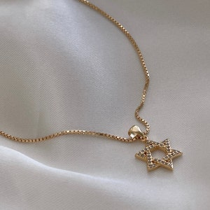 ダビデの星ネックレス、ユダヤの星ネックレス、小さな金張りのダビデの星、上品な金のネックレス、ジルコニアネックレス、宗教的なネックレス