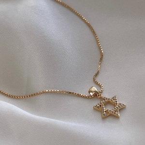 Star Of David Necklace, Jewish Star Necklace, Tiny Gold filled Star Of David, Dainty Gold Necklace, Zirconia Necklace, Religious Necklace