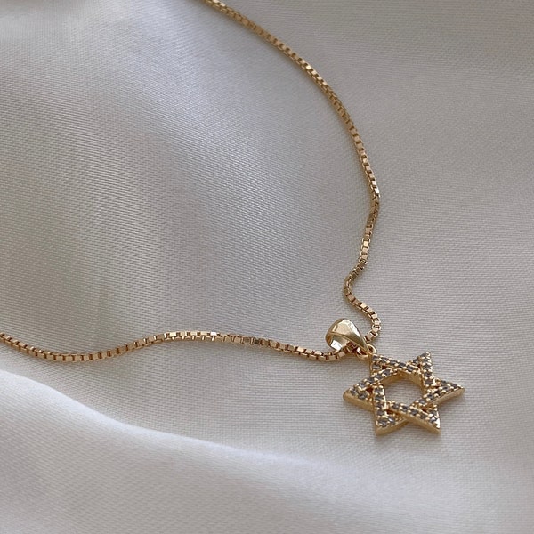 Star Of David Necklace, Jewish Star Necklace, Tiny Gold filled Star Of David, Dainty Gold Necklace, Zirconia Necklace, Religious Necklace