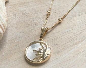 Sun Necklace, Solar  Necklace, Sunshine Necklace, Crescent Moon Necklace, Stars Necklace, Sun Necklace, 18k GF