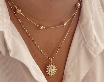 Sun Necklace, Sun And Moon Necklace, Gold Celestial Necklace, 18k Gold Filled Necklace, Best Friend Necklace, Dainty Gold Necklace
