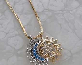 Sun and Moon Necklace with Gold Sun and Silver Moon Eclipse Pendant, Sunshine Jewelry, Solar Eclipse, Gold Filled and Nickel Free Jewelry