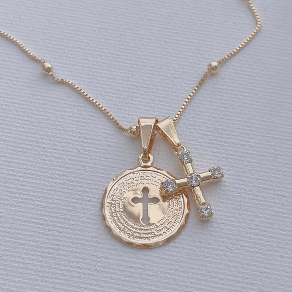 Cross Necklace, Our Father Necklace, Prayer Necklace, Religious Necklace, The Lord’s Prayer Necklace, Dainty Gold Necklace, Christmas Gift