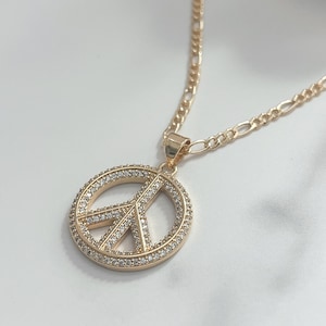 Peace Necklace, Peace Symbol Gold Necklace, Zircon Peace Necklace, Peace Sign, 18k Gold Necklace, Gift