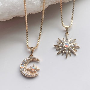 Opal Necklace, Moon Necklace, Sun Necklace, Sun Moon Opal Necklace, Gold Opal Necklace, Gift For Her