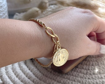 Saint Benedict Gold Filled Bracelet, Protection Bracelet, Religious Bracelet, San Benedicto Pulsera, Sain Benedict Coin Bracelet