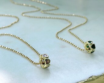 Colar de coração de ouro, colar delicado, colar delicado, coração cheio de ouro 18k, colar de amor, colar de noivado, presente para ela