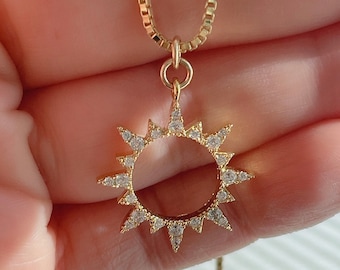 Sun Necklace, Gold Celestial Necklace, 18K Gold Filled Necklace, Dainty Necklace, Bridal Necklace, Gift For Best Friend, Minimalist Necklace