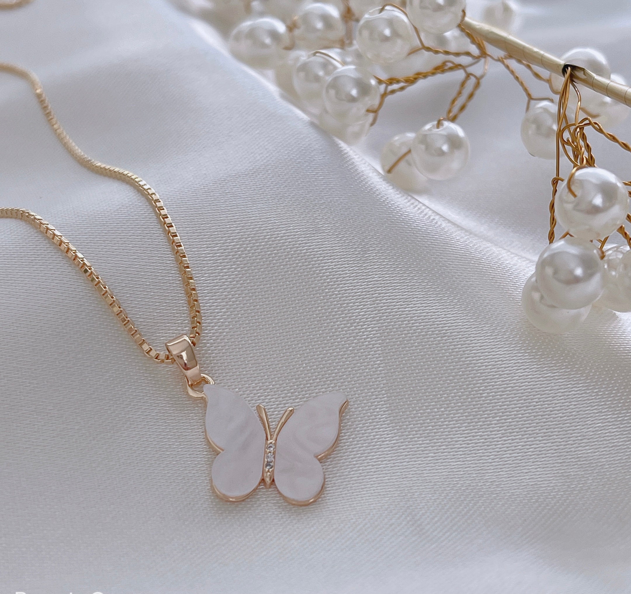 Butterfly Necklace Pearl Butterfly Necklace Bridesmaid Etsy