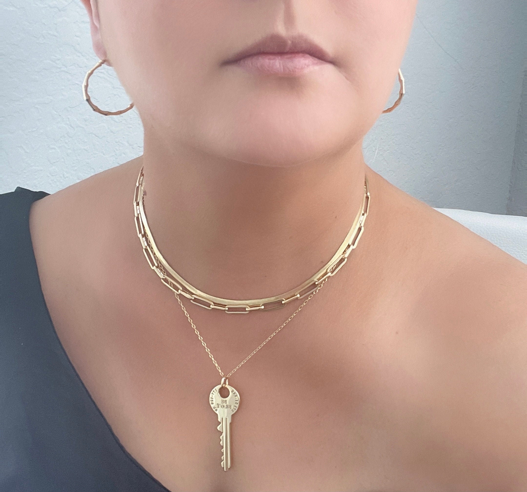 18k GF セットキーネックレス、ゴールドスネークチェーンネックレス 