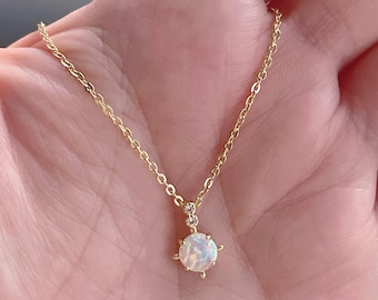 Opal Necklace, Dainty Necklace, Delicate Jewelry, Opal Double Round, Minimalist Chain, Tiny Pendant, Spiritual Gift, 18k Gold Filled
