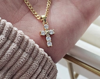 Gold Filled Cross Necklace, Tiny Cross Necklace, Dainty Cross Necklace,Small Cross Necklace, 18k GF, Gif For Her