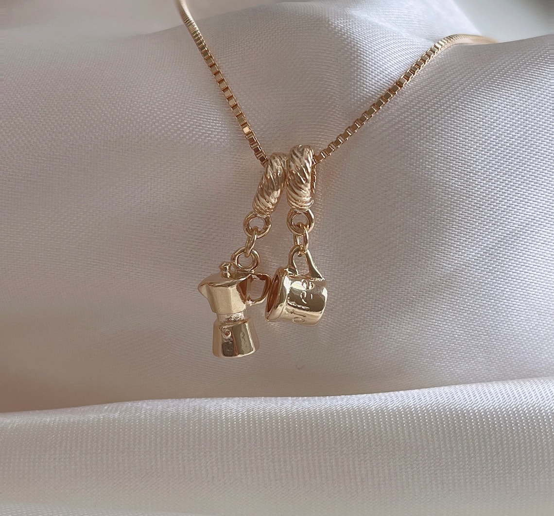 Coffee Cup Necklace Coffee Maker Necklace Coffee Necklace Etsy