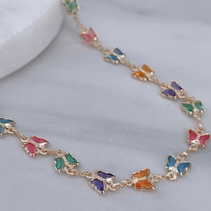 Butterfly Necklace, 18k Gold Filled Chain Necklace, Layered Gold Necklace, Butterfly Colors Chain, Gift For Best Friend