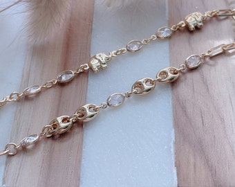Dainty Gold Filled Bracelet, Crystal Gold Bracelet, Elephant Gold Bracelet, Bridal Bracelet, Bridesmaid Gift, 18k Gold Filled Bracelet