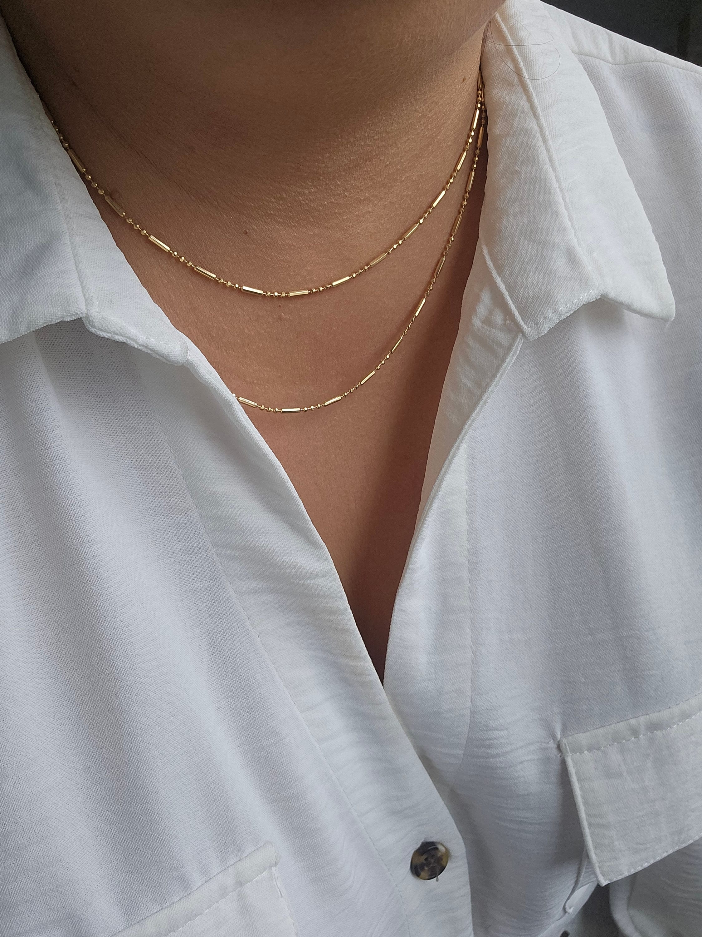 18k GF Gold Minimalist Chain Necklace, Tiny Gold Chain Necklace