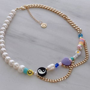 Yin Yang Halskette, 18k Gold Filled Halskette, Perlenkette, Y2K Halskette, Geschenk für Sie