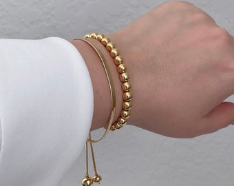 18k Gold Filled Beaded Adjustable Bracelet, Gold Beaded Bracelets, Adjustable Bracelet, Stackable bracelet, Beaded 5mm, Women’s Bracelets