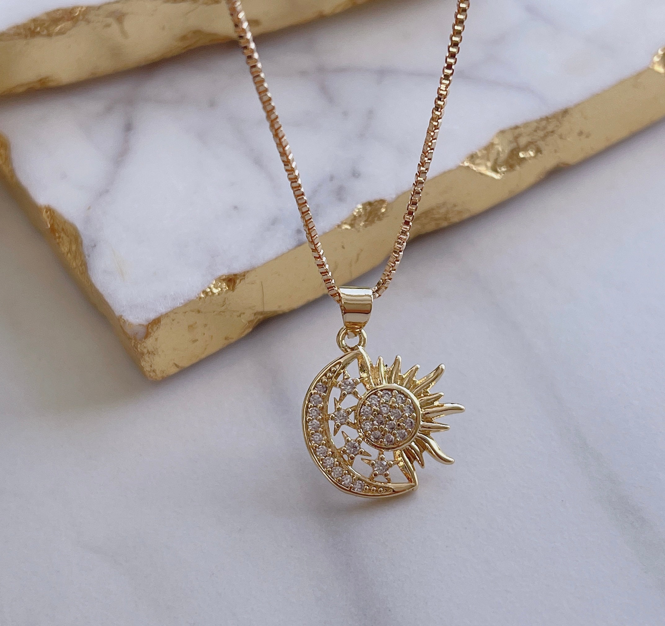 Sun Moon Necklace, Solar Eclipse Necklace, Celestial Sunshine Necklace, Crescent Moon Necklace, Stars Necklace, Sun Necklace