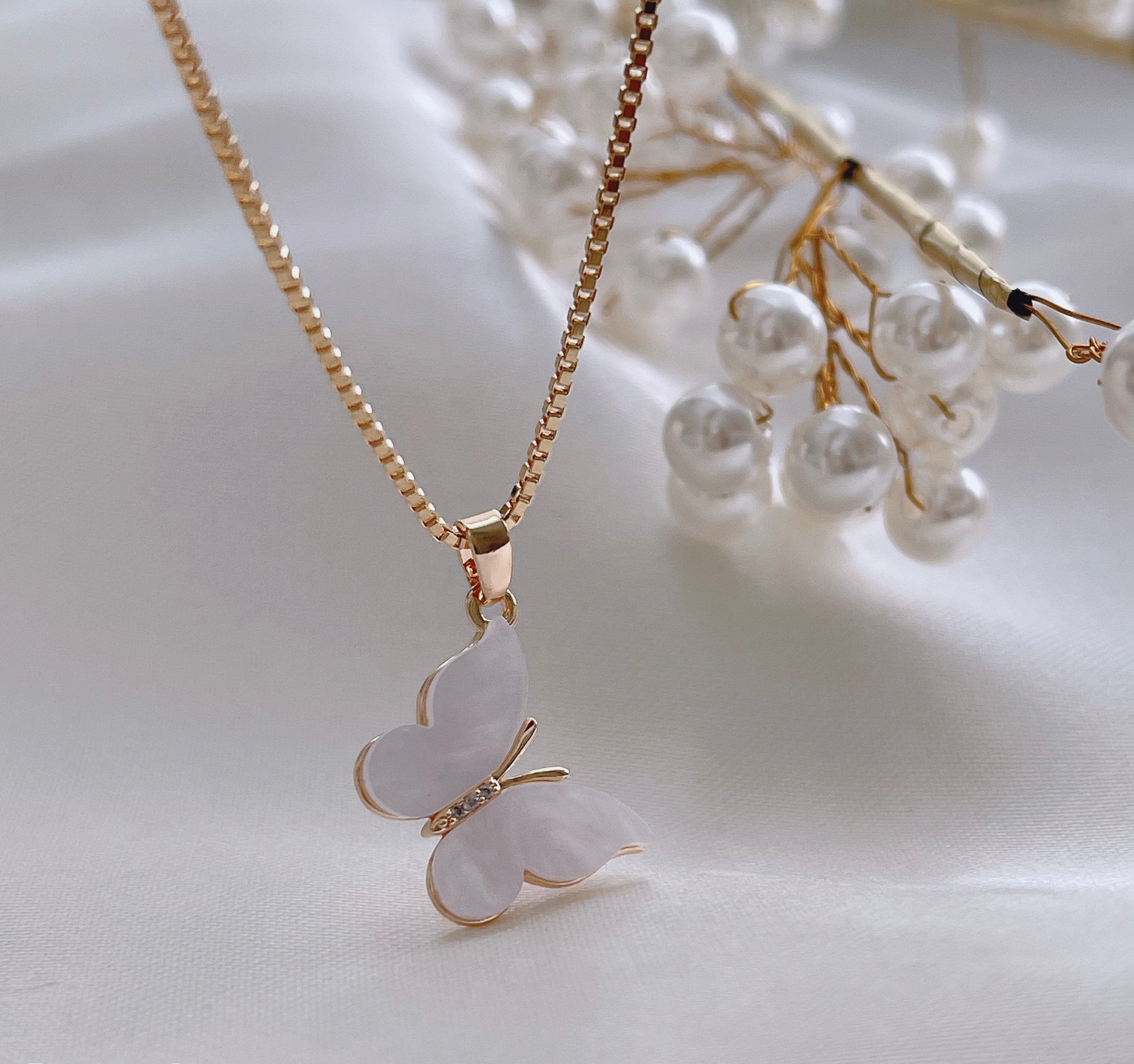 Butterfly Necklace Pearl Butterfly Necklace Bridesmaid Etsy UK