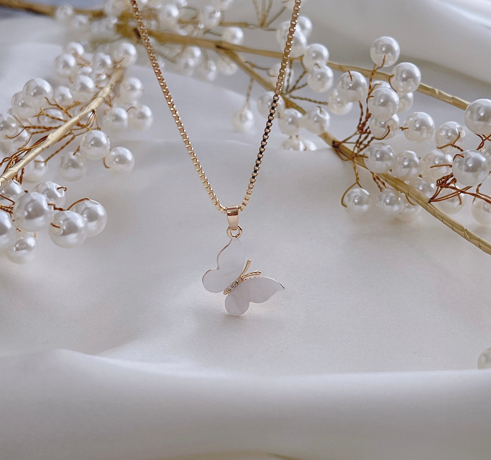 Butterfly Necklace Pearl Butterfly Necklace Bridesmaid Etsy