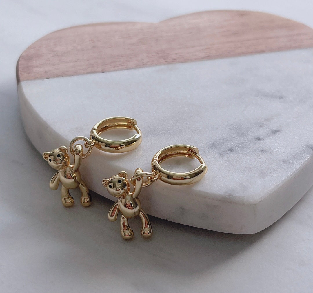 Teddy Bear Earrings, Bear Earrings, Dainty Beard Gold Earrings, Tinny