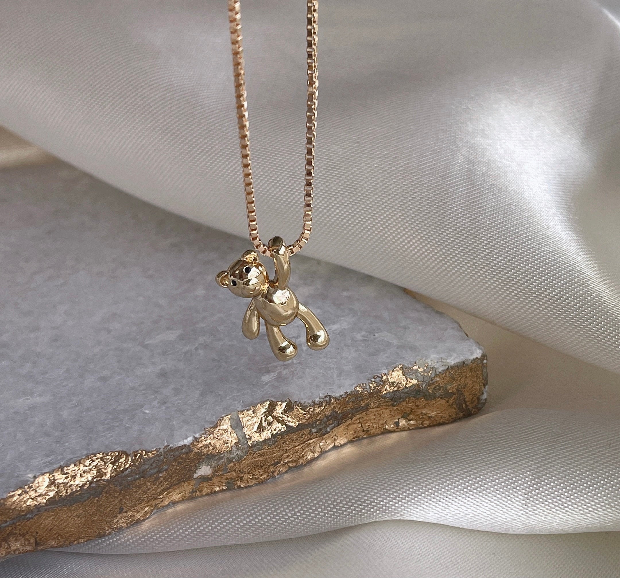 Teddy Bear Necklace Bear Necklace Tiny Teddy Bear Necklace Etsy UK