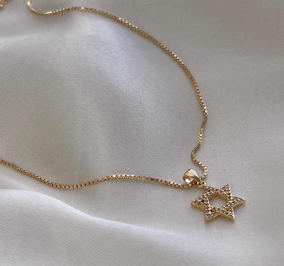 Star Of David Necklace, Jewish Star Necklace, Tiny Gold filled Star Of David, Dainty Gold Necklace, Zirconia Necklace, Religious Necklace
