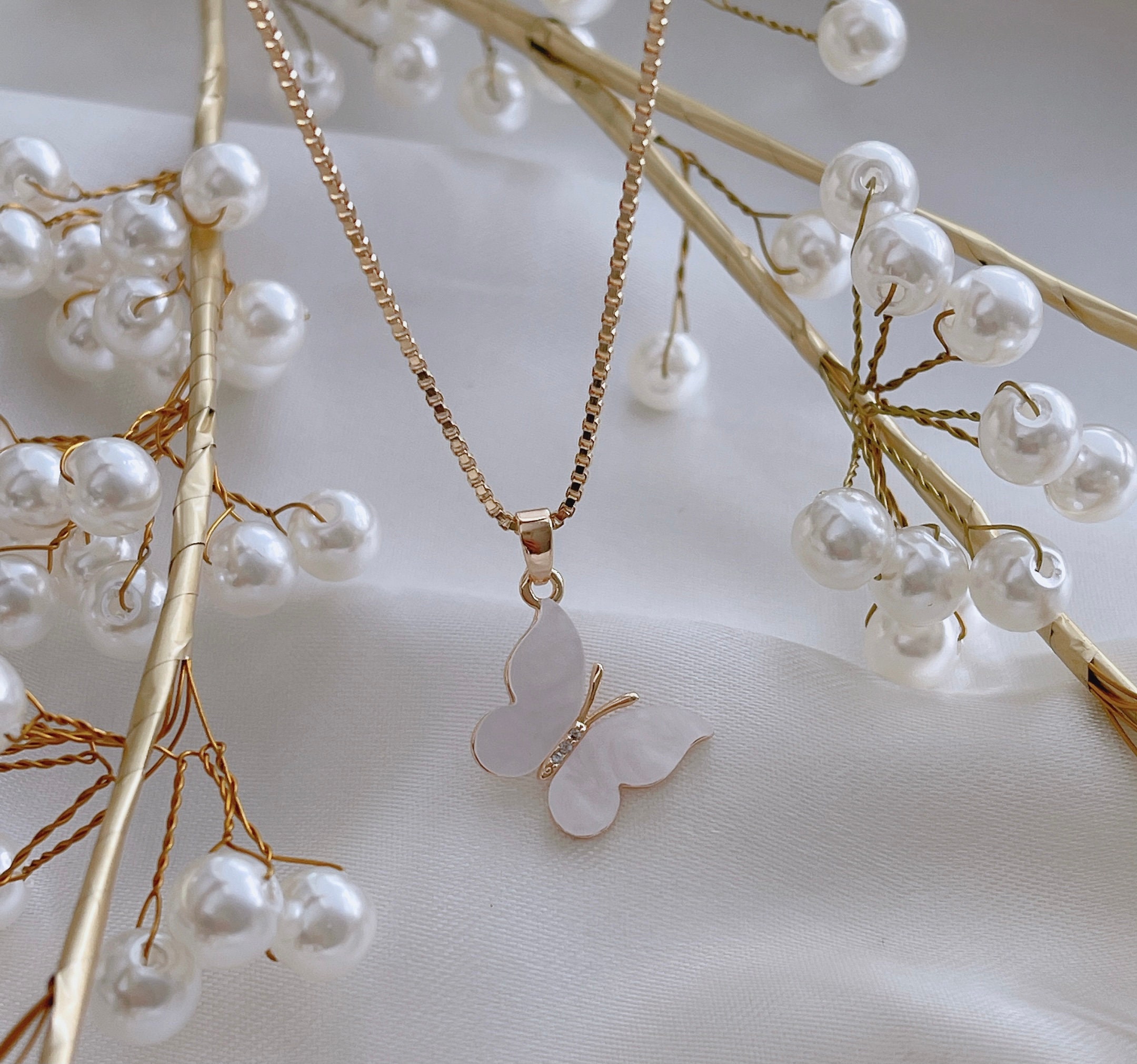 Butterfly Necklace Pearl Butterfly Necklace Bridesmaid Etsy