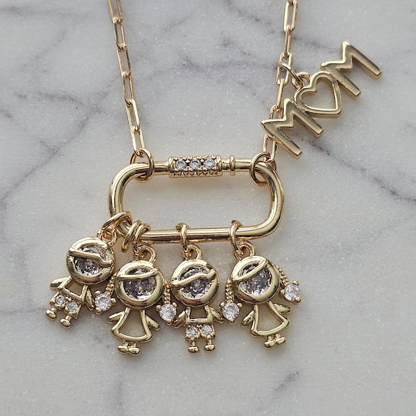 Boy And Girl Zircon Necklace, Carabiner Necklace, Gift For Mom, Gift For Birthday, Gift For Anniversary, Gift For Christmas, Baby Charms