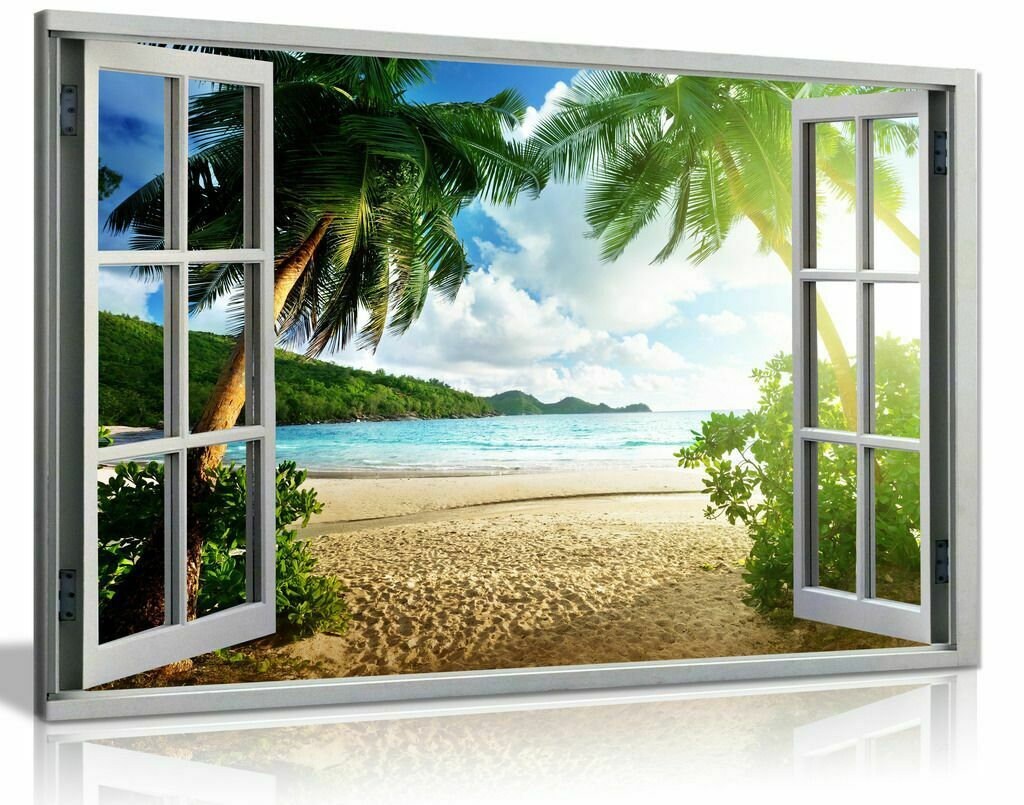 Beach Sunset View 3d Window Effect Canvas Wall Art Picture Print Etsy UK