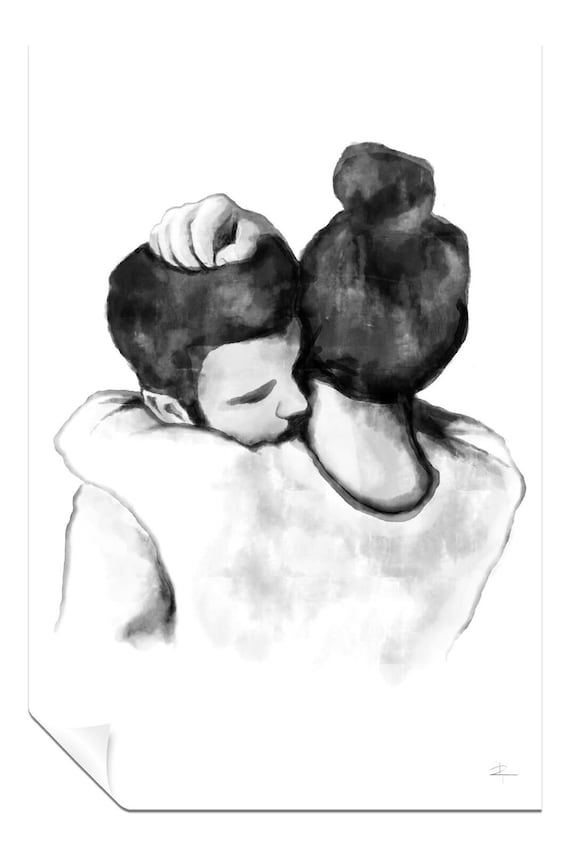 Black & White Sketch Couples Hugging Artistic Poster Wall Art Etsy